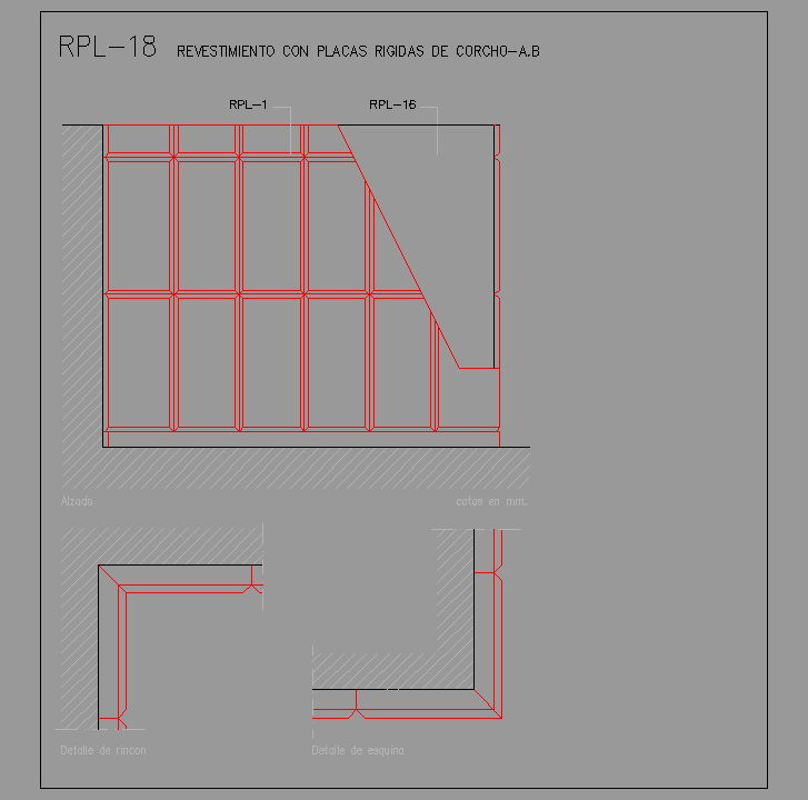 Bloque Autocad Revestimiento con planchas rígidas de corcho